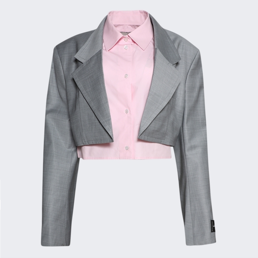 Alexander Wang Pre-Styled Cropped Blazer with Dickie Light Heather Grey Women’s